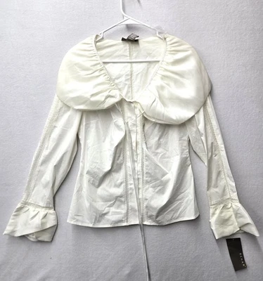 KENAR RUFFLED TIE FRONT WHITE BLOUSE IN MED NWT - Image 1 of 2