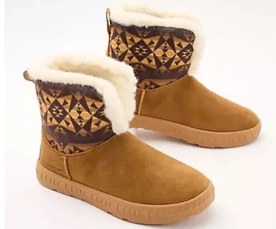 New Pendleton Suede Leather Cabin Fold Down Boots Sheepskin Lined Brown Size 6 - Image 1 of 4