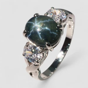 Anelli Fine Royal Blue Star Zaffiro Thailandia 3,05Ct Finitura Argento Sterling 925 - Foto 1 di 11