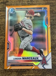 2021 Bowman Draft 1st Prospect Landon Marceaux Chrome Orange Refractor /25 RC SP - Foto 1 di 2