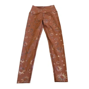 Beyond Yoga Brown Foil Sun Print Leggings Pants High Waisted Stretch Size Small - Picture 1 of 12