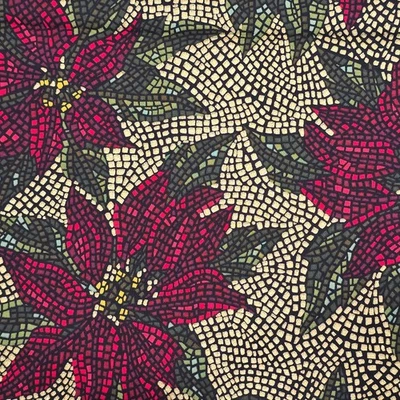 Cotton Fabric 54"x44" Stained Glass Poinsettias Metallic Gold Christmas - Image 1 of 4