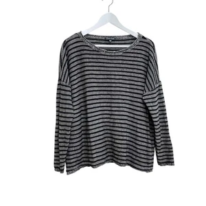 Eileen Fisher Gr. M schwarz gestreift Wolle-Leinen Strick Relaxed Fit Lagenlook Pullover - Bild 1 von 7