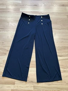 LAUREN RALPH LAUREN Navy Wide Leg SAILOR Pants High Waisted Nautical Gold 2XL - Picture 1 of 9