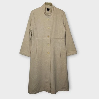 Trench coat plumero de lana hervida Eileen Fisher S beige tranquilo de lujo minimalista Foto 1 de 4