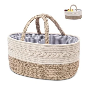 Baby Diaper Caddy Organizer, Woven Rope Cotton Nursery Storage Basket, Portab... - Picture 1 of 7