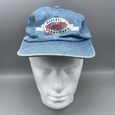 Harley Davidson Hat Cap Strap Back Mens Blue Denim Embroidered Gene Lummus NC - Image 1 of 4