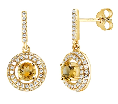 925 Yellow Gold Plated Silver 1.94 Carats Citrine Dainty Women's Dangle Earrings - Image 1 of 4