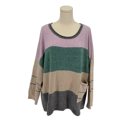 Suéter tejido manga larga Democracy a rayas XL rosa verde tostado gris bolsillo Foto 1 de 4