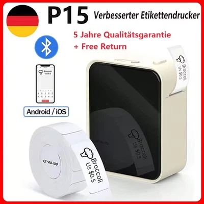 Etikettendrucker Bluetooth P15 Etikettiergerät Labeldrucker Beschriftungsgerät - Bild 1 von 4