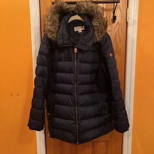 Michael Kors Down Parka Blue Puffer Jacket Coat W Faux Fur Hood Women’s Size 1X - Picture 1 of 14