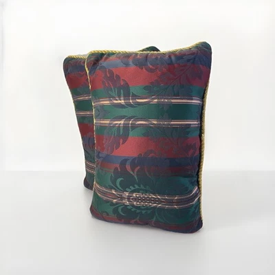 2 Vintage Christmas RL Style Gold Dark Red Green Plaid THROW PILLOWS Plaid - Image 1 of 4