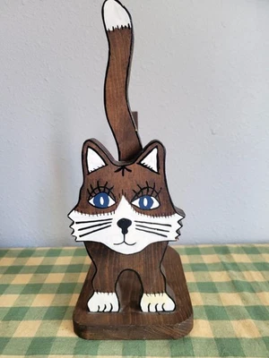 Vintage Cat Wood Paper Towel or Toilet Paper Holder - Image 1 of 4