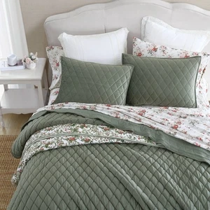 Laura Ashley Dimond 100 % Polyester Quilt Bettwäsche Set-grün - Bild 1 von 12