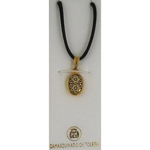 Damascene Gold Star of David Design Oval Pendant Necklace Midas of Toledo Spain - Picture 1 of 3
