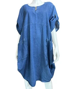 Denim Dress XXL Medium Blue Jean Midi Artsy Parachute Bubble Hem Pullover 2XL 2X - Picture 1 of 8