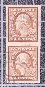 Scott 346 4 Cents Washington Used Imperforate Guideline Pair SCV $60.00 - Picture 1 of 2