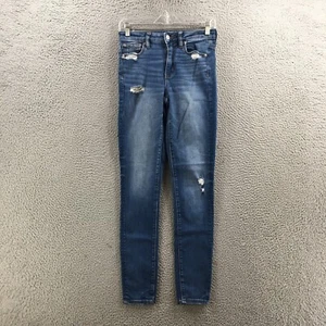 American Eagle Ripped Skinny Jeans Womens 4 Long (Actual Size 28x30) Blue Zip - Picture 1 of 21