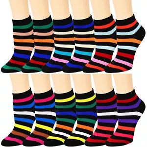 12er-Pack verschiedene Farben gestreifte Damen-Sport-Sport-Söckchen 9-11 - Bild 1 von 2