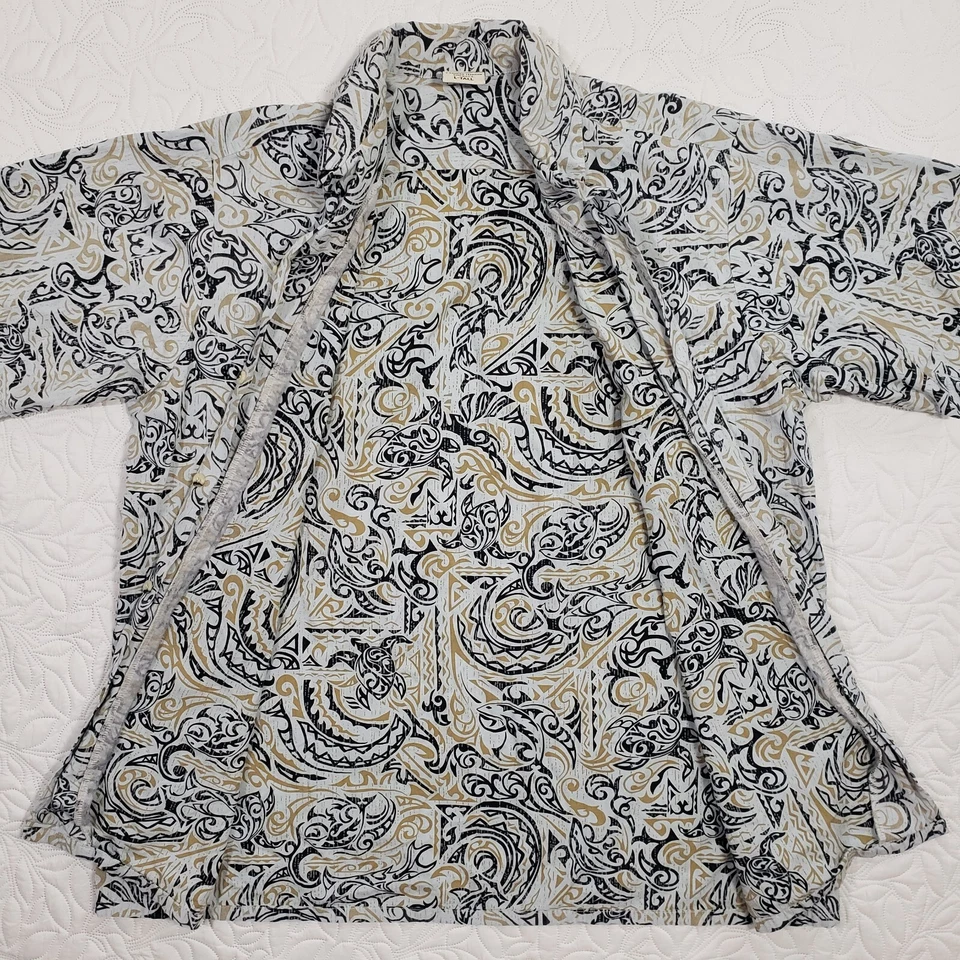 Camisa Go Barefoot Para Hombres L Alta Pez Tortuga Negra Dorada Blanca Estampado Reverso Hawaii Foto 1 de 4