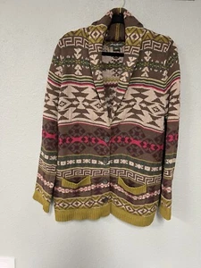 Eddie Bauer Cardigan Sweater Womens Button Up Aztec Print Cotton Lg Cottagecore - Picture 1 of 4