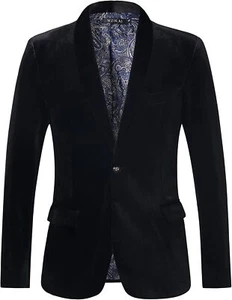 WZIKAI Mens Velvet Blazer Slim Fit One Button Solid Suit Jacket Sport Coat for W - Picture 1 of 11