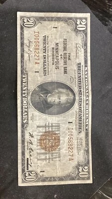 1929 $20 Federal Reserve Bank Note Minneapolis  - Image 1 of 4
