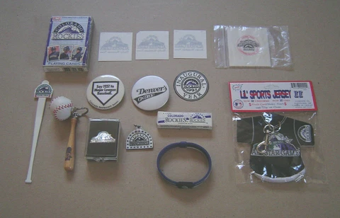 Colorado Rockies Misc. Lot 15 Items Key Chains , Buttons , Pins , Gum , Cards Cover