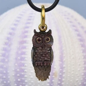 18K Gold Vermeil Sterling Silver Mother-of-Pearl Owl Pendant Red Ruby Eyes 4.00g - Picture 1 of 9