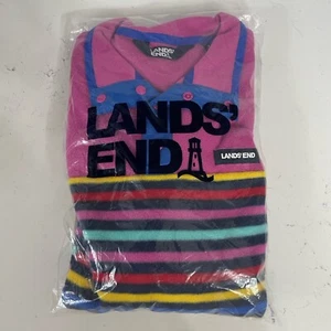 New Lands End Fleece Pullover Rainbow Striped 1/4 Snap Womens XL 14-16 - Picture 1 of 5