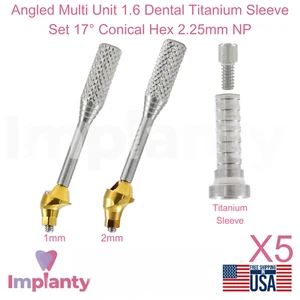 5x Set Manicotti Angolati Multi Unità 1.6 Dentale Titanio 17° Esagonale Conico 2,25mm NP - Foto 1 di 14