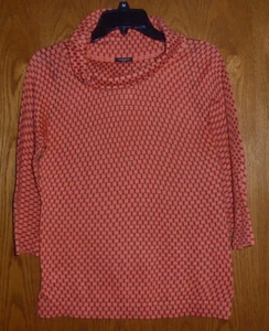 ANN TAYLOR - BAUMWOLLPULLOVER KORALLE/BRAUN GEO-PRINT 3/4 ARM - MISSES S - Bild 1 von 2