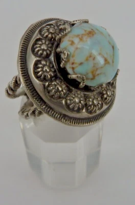 Neugablonz Dieter Knobloch: Damenring Jugendstil mit Türkis Cabochon (102880) - Bild 1 von 4