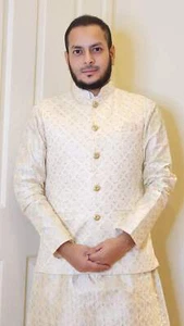 Malai Sequin Embroidered Nehru Jacket Beige - Picture 1 of 5