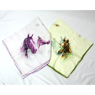 Vintage Horses Equine Silk Blend Scarf Set Square Japan Purple Green 1960s 31" - Image 1 of 4