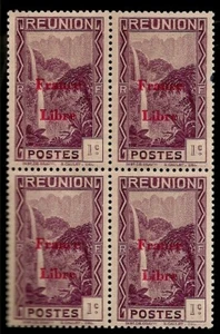 1943 Gen. Charles De Gaulle Free France Overprint on Reuinion Is Waterfall Block - Picture 1 of 1