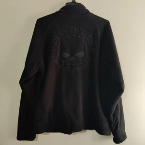 Harley Davidson Willie G Skull Fleece Jacket Mens Large Biker Motorcycle Black - Picture 1 of 9