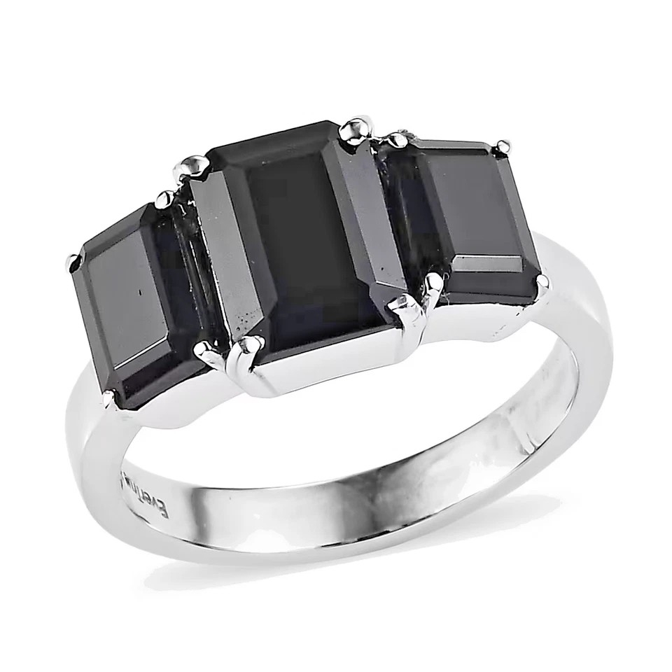 Anillo EverTrue Natural Tailandés Negro Espinela 5.50 ctw 3 Piedras-316L Acero Talla 6 NUEVO Foto 1 de 4