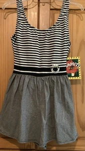 Traje de baño vintage de una pieza tejido de algodón talla 11/12 negro marfil rayas con sujetador nuevo - Imagen 1 de 7