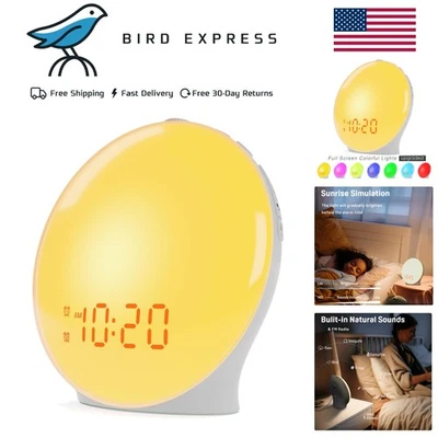 LED Sunrise Simulation Alarm Clock with Adjustable Volume & Mood Light - Compact - Image 1 of 4
