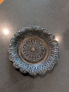 Antique Silver Filigree Dish Armenia? Q77 - Afbeelding 1 van 7