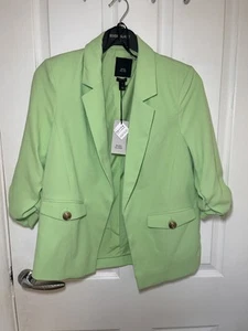 River Island Petite Lime Green Ruched Sleeve Blazer Size 8 - Picture 1 of 3