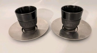 2x Nespresso Espresso Tassen Set mit Untertasse Schwarz Original Werbeartikel - Bild 1 von 3