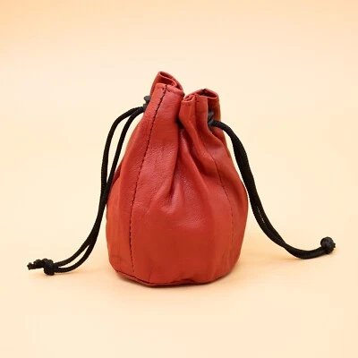 Red Soft Genuine Leather Drawstring Pouch,Spring Locks Coin Purse Wrist Purse - Image 1 of 4