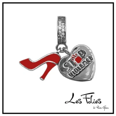 Charm Cuore Scarpa Rossa Stop violenza sulle donne in argento 925 - Les Folies - Immagine 1 di 4