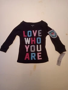 Carter's Girl's Long Sleeve "Love Who You Are" Thermal Black Tee 3 Months - Picture 1 of 1