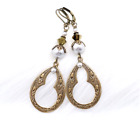 Art Deco Earrings, Keyhole Moroccan Hoops, Gray Pearl Jewelry, Handmade Gift