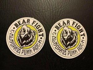 Lot (2) BEAR FIGHT 2 1/2" x 2 1/2" California Punk Rock Logo Stickers FAST! - Picture 1 of 1