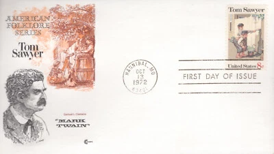 1972 First Day of Issue - Literary Arts - Mark Twain - Cachet Craft w/card Foto 1 de 2