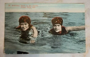 Vintage Postcard Everyday Sport in the Pacific Ocean Park CA 2 Girls Swim - Picture 1 of 2
